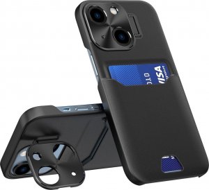 Hurtel Leather Stand Case etui do iPhone 14 pokrowiec portfel na kartę z podstawką czarne 1