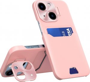 Hurtel Leather Stand Case etui do iPhone 14 pokrowiec portfel na kartę z podstawką różowe 1