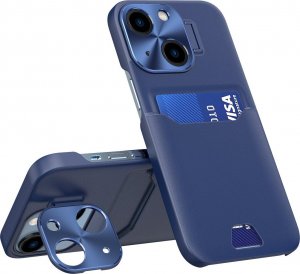 Hurtel Leather Stand Case etui do iPhone 14 pokrowiec portfel na kartę z podstawką niebieskie 1