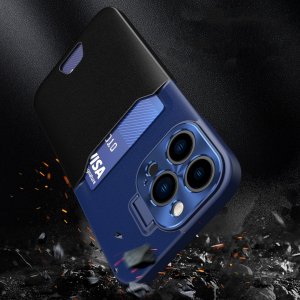 Hurtel Leather Stand Case etui do iPhone 14 pokrowiec portfel na kartę z podstawką niebieskie 3