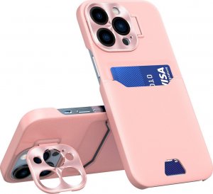 Hurtel Leather Stand Case etui do iPhone 14 Pro pokrowiec portfel na kartę z podstawką różowe 1