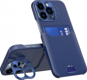 Hurtel Leather Stand Case etui do iPhone 14 Pro pokrowiec portfel na kartę z podstawką niebieskie 1