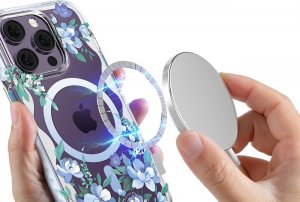 Kingxbar Kingxbar Flora Series magnetyczne etui iPhone 14 Plus MagSafe ozdobione nadrukiem w kwiaty orchid 4