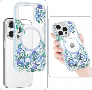 Kingxbar Kingxbar Flora Series magnetyczne etui iPhone 14 Plus MagSafe ozdobione nadrukiem w kwiaty orchid 7
