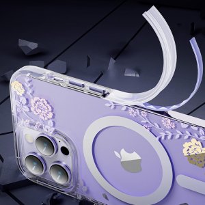 Kingxbar Kingxbar Flora Series magnetyczne etui iPhone 14 Plus MagSafe ozdobione nadrukiem w kwiaty orchid 10
