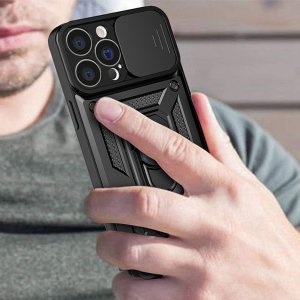 Hurtel Hybrid Armor Camshield etui iPhone 13 Pro Max pancerny pokrowiec z osłoną na aparat czarne 4