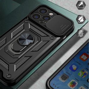 Hurtel Hybrid Armor Camshield etui iPhone 13 Pro Max pancerny pokrowiec z osłoną na aparat czarne 6