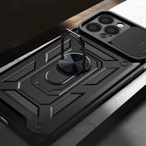 Hurtel Hybrid Armor Camshield etui iPhone 13 Pro Max pancerny pokrowiec z osłoną na aparat czarne 7