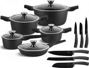 Edenberg Garnki marmurowe z odpinanymi uchwytami Edenberg EB 5632 Zestaw garnków indukcyjne czarne+noże BH 2111 10