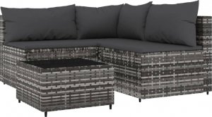 vidaXL 4-cz. zestaw wypoczynkowy do ogrodu, poduszki, szary rattan PE 2