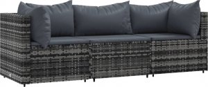 vidaXL vidaXL 3-cz. zestaw wypoczynkowy do ogrodu, poduszki, szary rattan PE 2