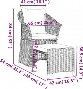 vidaXL vidaXL 2-cz. zestaw wypoczynkowy do ogrodu, poduszki, szary, rattan PE 9