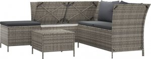 vidaXL vidaXL 4-cz. zestaw wypoczynkowy do ogrodu, poduszki, szary rattan PE 3
