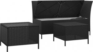 vidaXL vidaXL 3-cz. zestaw wypoczynkowy do ogrodu, poduszki, czarny rattan PE 4