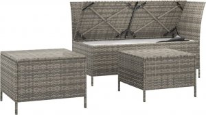 vidaXL vidaXL 3-cz. zestaw wypoczynkowy do ogrodu, poduszki, szary rattan PE 4