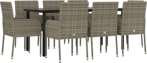 vidaXL 9-cz. zestaw wypoczynkowy do ogrodu, poduszki, czarno-szary 3