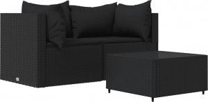 vidaXL 3-cz. zestaw wypoczynkowy do ogrodu, poduszki, czarny rattan PE 2