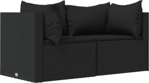 vidaXL 3-cz. zestaw wypoczynkowy do ogrodu, poduszki, czarny rattan PE 3
