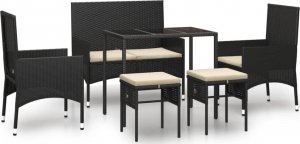 vidaXL vidaXL 6-cz. zestaw wypoczynkowy do ogrodu, poduszki, czarny rattan PE 2