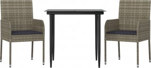 vidaXL vidaXL 3-cz. zestaw wypoczynkowy do ogrodu, poduszki, czarno-szary 3