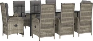 vidaXL vidaXL 9-cz. zestaw wypoczynkowy do ogrodu, poduszki, czarno-szary 3