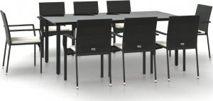 vidaXL 9-cz. zestaw mebli ogrodowych z poduszkami, czarny rattan PE 2