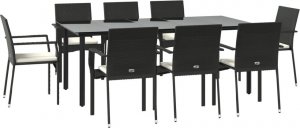 vidaXL 9-cz. zestaw mebli ogrodowych z poduszkami, czarny rattan PE 3