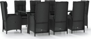 vidaXL 9-cz. zestaw mebli ogrodowych z poduszkami, czarny rattan PE 2