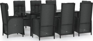 vidaXL vidaXL 9-cz. zestaw mebli ogrodowych z poduszkami, czarny rattan PE 2