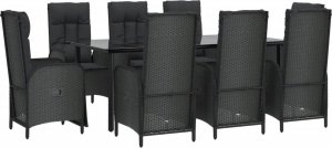 vidaXL vidaXL 9-cz. zestaw mebli ogrodowych z poduszkami, czarny rattan PE 3