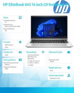 Laptop HP Notebook EliteBook 645 G9 R7-5875U W11P 512GB/16GB/14.0 6F1P2EA 7