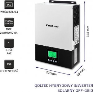 Qoltec Hybrydowy inwerter solarny Off-Grid 1.5kW | 80A | MPPT | Sinus 3
