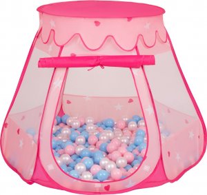 Selonis Selonis Namiot zamek NZ-100X z piłeczkami 6cm różowy: babyblue-pudrowy róż-perła 105x90cm/200piłek Zabawka namiot dla dzieci 1