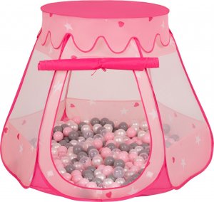 Selonis Selonis Namiot zamek NZ-100X z piłeczkami 6cm różowy: perła-szary-transparent-pudrowy róż 105x90cm/200piłek Zabawka namiot dla dzieci 1