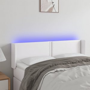 vidaXL vidaXL Zagłówek do łóżka z LED, biały, 147x16x78/88 cm, sztuczna skóra 1