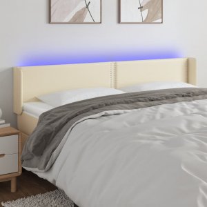 vidaXL vidaXL Zagłówek do łóżka z LED, kremowy, 203x16x78/88cm sztuczna skóra 1