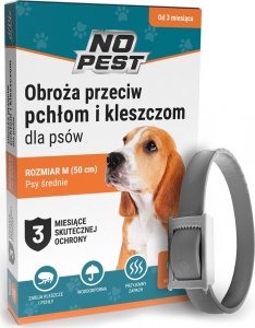 NO PEST Obroża przeciw Pchłom i Kleszczom dla Średnich Psów (50 cm) Wodoodporna Obroża na Kleszcze i Pchły 1