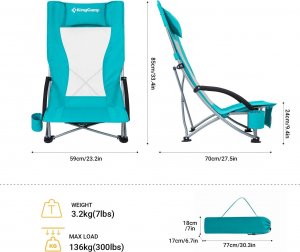 King Camp Krzesło Turystyczne Kempingowe Wędkarskie Składane KING CAMP Cyan Wysokie 2