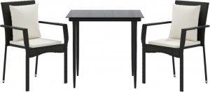 vidaXL 3-cz. zestaw mebli ogrodowych z poduszkami, czarny rattan PE 3