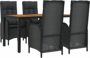 vidaXL 5-cz. zestaw mebli ogrodowych z poduszkami, czarny, polirattan 3
