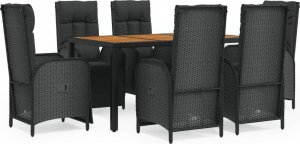vidaXL 7-cz. zestaw mebli ogrodowych z poduszkami, czarny, polirattan 2