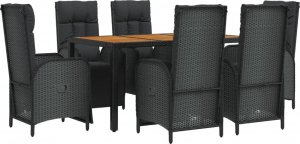 vidaXL 7-cz. zestaw mebli ogrodowych z poduszkami, czarny, polirattan 3