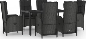 vidaXL 7-cz. zestaw mebli ogrodowych, poduszki, czarno-szary rattan PE 2