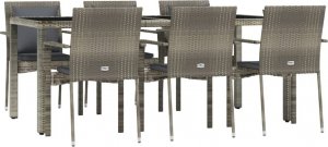 vidaXL 7-cz. zestaw mebli ogrodowych z poduszkami, szary, rattan PE 3