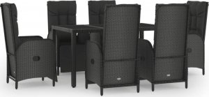 vidaXL 7-cz. zestaw mebli ogrodowych, poduszki, czarno-szary rattan PE 2