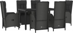 vidaXL 7-cz. zestaw mebli ogrodowych, poduszki, czarno-szary rattan PE 3