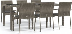 vidaXL 7-cz. zestaw mebli ogrodowych z poduszkami, szary rattan PE 2