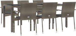 vidaXL 7-cz. zestaw mebli ogrodowych z poduszkami, szary rattan PE 3