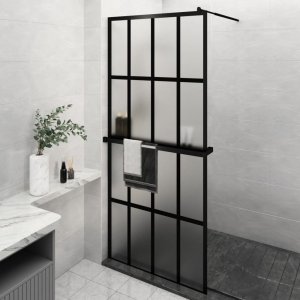 vidaXL vidaXL Ścianka prysznicowa z półką, czarna, 90x195 cm, ESG i aluminium 1