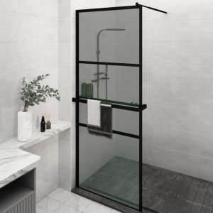 vidaXL vidaXL Ścianka prysznicowa z półką, czarna, 80x195 cm, ESG i aluminium 1